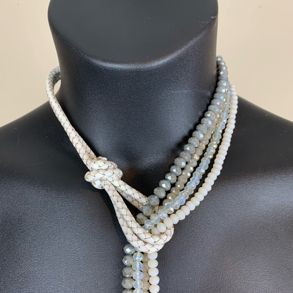 Lasso Necklace- faux leather and crystal braided necklace